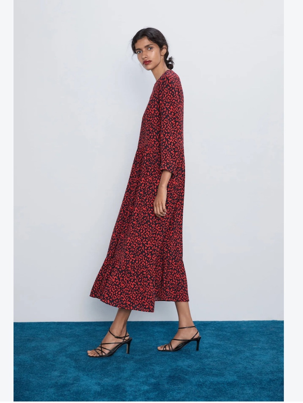 ZARA Red Black Leopard Print Midi Maxi Dress SZ SM - Picture 4 of 9